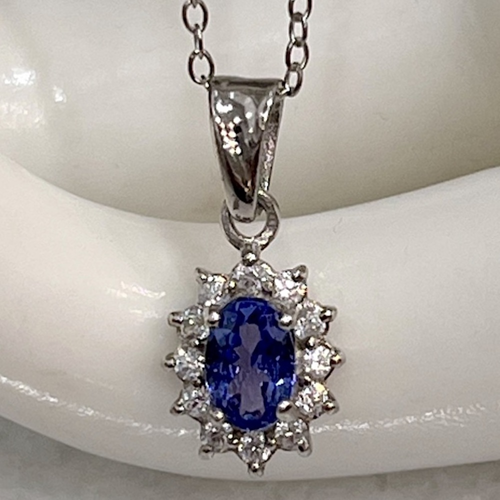 Aaa Tanzanite Zircon Sterling Silver Pendant Necklace